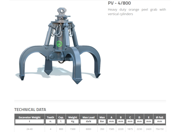 Graifer Idrobenne PV-4/800 + GRI 20T/P + susp. link - excavator 24 - 40 t. de vanzare